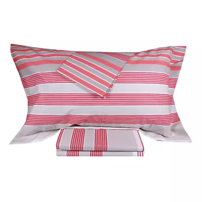 Duvet Cover Set 2 Squares MIRABELLO Red Percale Striped • $129.72