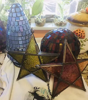 🔥Boho/Moroccan Mosaic Stained Glass Hanging Candle Holders Lot Of Eight (8)🔥 • $199.99