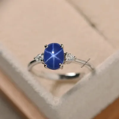 Blue Lindy Star Ring Lindy Star Sapphire Ring Women Sapphire Ring 6 Ray Star • $34.19