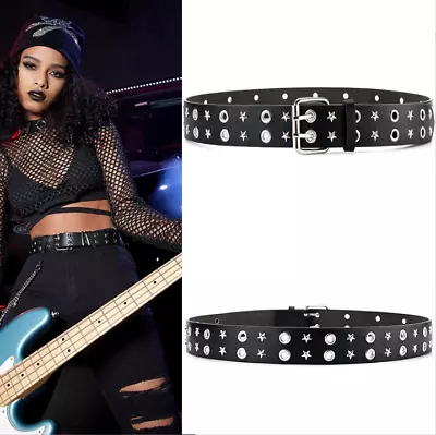 Women's Handcrafted Star Rivets Punk Rock Metal Buckle Leather Jean Belt SHIP US • $7.99