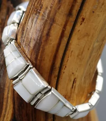 Mexico 950 Silver Mother Of Pearl Hinged Link Bracelet 7.5  40 Gram NEW TAXCO • $0.99