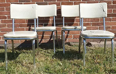 $174.99 • Buy 4 MCM Vinyl & Chrome Chromcraft Dining Chairs Set For Restoration Vintage 