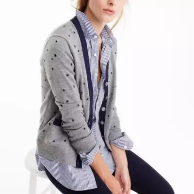 J.Crew Women's Harlow Graphite Navy Star Wool Blend Cardigan Sweater Sz M • $28