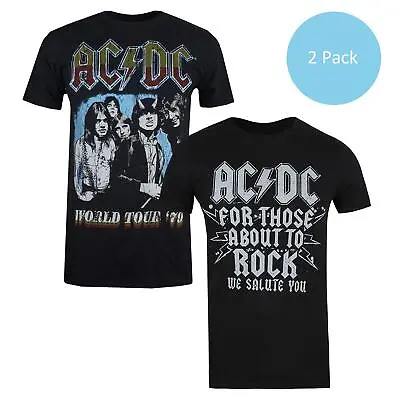 AC/DC Mens T-shirt 2 Pack World Tour & For Those About To Rock S-2XL Official • £19.99