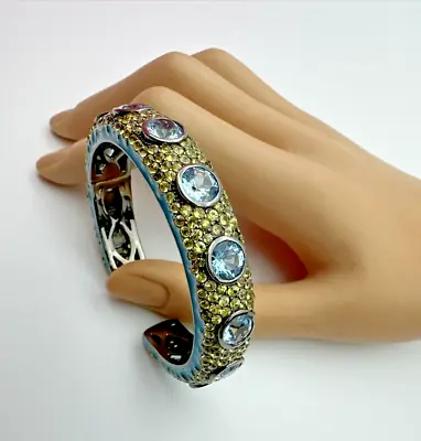 MCL Matthew Campbell Laurenza Enamel Sterling 925 Citrine Sapphire Cuff Bracelet • $645