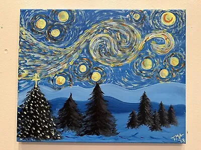 $45 • Buy Vincent Van Gogh Style Starry Night Oil Painting Original Canvas Signed 16 X 20