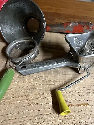 Vintage Lot Of 3 Kitchen Utensils Tools Green Red Handles Juice Strainer Grinder • $33