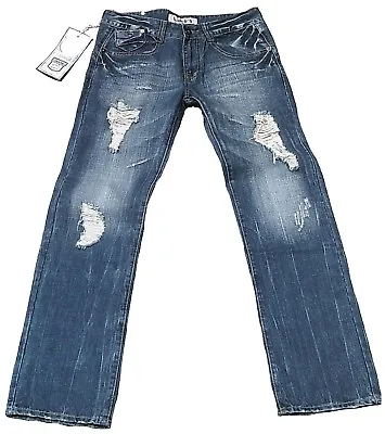 Vip LIUCE'S Stonewash Geile Wash Destroyed Holes Blue Jeans W31 L34 31/34 • $68.07