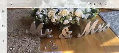 MR & MRS Silver Glitter Sign Wedding Decorations Top Table Centerpiece Decor • £7.50