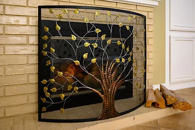 Barton 39  X 33  Fireplace Screen Spark Guard Iron 1 Panel Tree Of Life Curved • $209.95