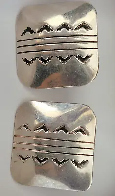 Southwest Etched Design Signed Vtg A. McCabe Sterling Silver Square Post 1  In • $59.99