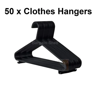 £8.86 • Buy 50 X Adult Plastic BLACK Coat Hangers Clothes Hanger With Trouser Bar And Lips