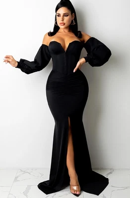 £0.99 • Buy New Black Strapless Ruched Split Mermaid Floor Length Dress Size 10/12length 5 8