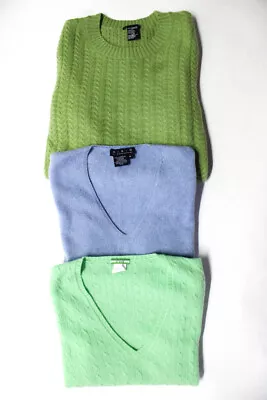 J Crew Theory V Neck Cashmere Sweater Green Blue Size Medium Large LOT 3 LL19LL • $19.99