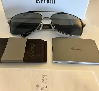 Brioni Buffalo Horn Aviation Class Carl Zeiss Gunmetal Grey Frame Sunglasses • $235