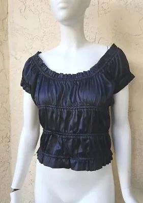 Miguelina Womens Black Silk Ruched Off Shoulder Peasant Top Size Small • $27