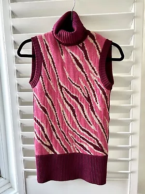 TOME Sleeveless Knit Turtleneck Top Jumper Pink Zebra Print UK 8 -10 Barbie Core • £22