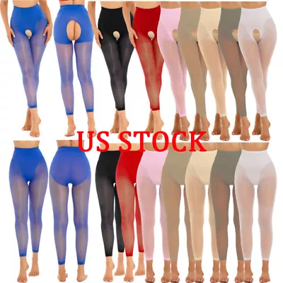 US Women Sheer Mesh High Waist Crotchless Legging Yoga Workout Party Club Pants • $7.99