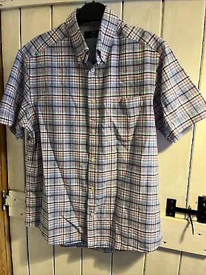 M&S Blue Harbour Short Sleeve Check Shirt Size Small Oxford Weave • £3