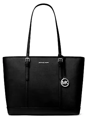 Michael Kors Bag Handbag Jet Set Travel LG Tz Shldr Tote Bag Black Silver New • $146.60