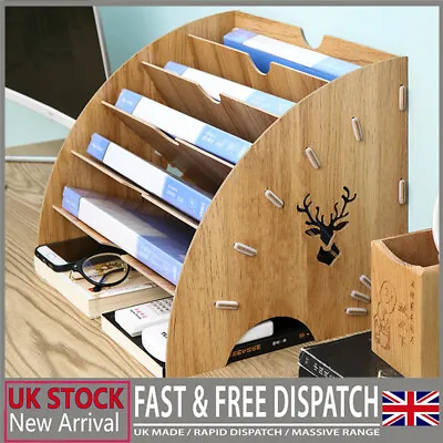 Office Desk Tidy Document File Paper Wooden Tray Organiser Book Storage Holder • £17.09