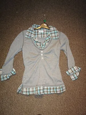 £7.99 • Buy New Quiz 2 In 1 Grey Layered Blouse Shirt Check Top Jumper Sweatshirt 3/4 Sleeve