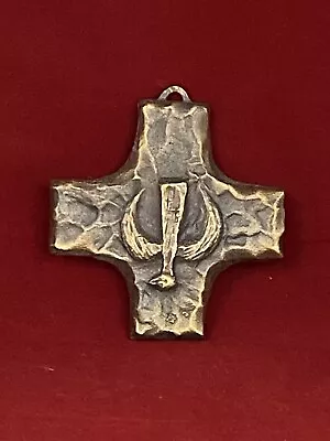 Metal Christian Religious CROSS Upside Down Falling DOVE Holy Spirit Art Pendant • £62.67