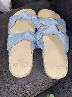 Hollister Blue Dual Strap Platform Jute Slides Sandals  Extra Small 6/7 • £17.52