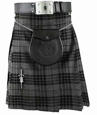 Scottish Mens Grey Kilt 16oz Highland Skirt Dress 8 Yard Tartan Kilts • £33.50