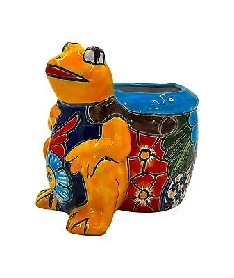 Mexican Talavera Standing Frog With Basket Planter Pot Hand Painted - Yellow Fro • $68.24