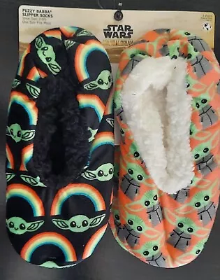 NEW Disney STAR WARS Grogu Baby Yoda Fuzzy Babba 2 Pr Slipper Socks Mandalorian • $15.99