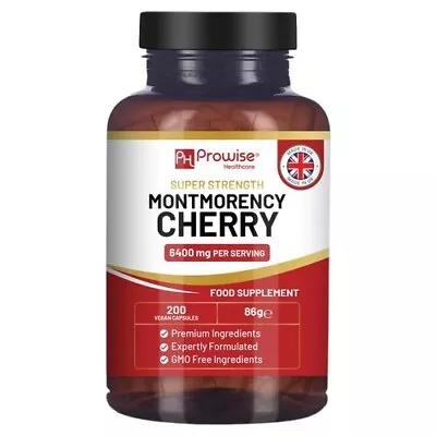 Montmorency Cherry 6400mg - 200 Tart Cherry Capsules - Natural Tart Cherry Extra • £12.24