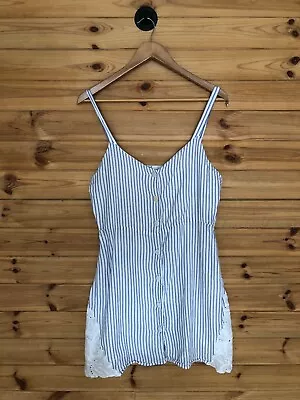 Zara Dress Size M Blue & White Striped Sleeveless Button Up Mini Trf Women's • £4.99
