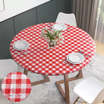 Vinyl Fitted Tablecloth With Elastic Edge-Waterproof Round Table Cover With Flan • $12.88