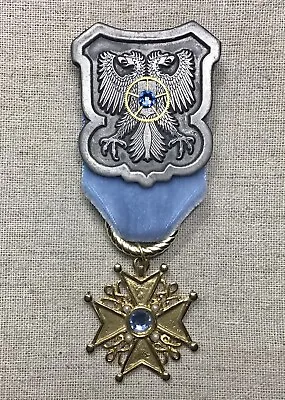Steampunk Brooch/Airship Medal-2 Headed Eagle Gear Maltese Cross Blue Velvet • $30