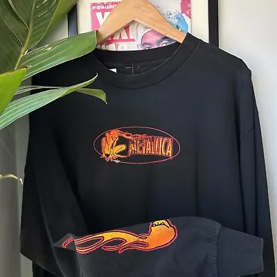 VINTAGE 90s | Metallica Squindo Flame Art Band Long Sleeve T-Shirt Sz L • $68