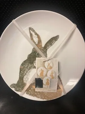Pier 1 Set Of 4 Metallic Gold Bunny /Rabbit Salad Dessert Plates-New! • $25