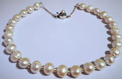 *silver Vintage Cultured Saltwater White Lustrous Pearl Statement Necklace 16  • $111.15