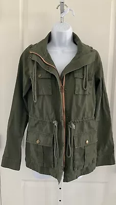 Market & Spruce 100% Cotton Military Green Jacket Removable Hood Cargo Size S • $28.89