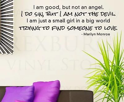 Wall Sticker Decal Quote Vinyl Art I'm Good But Not An Angel Marilyn Monroe J72 • $11.97