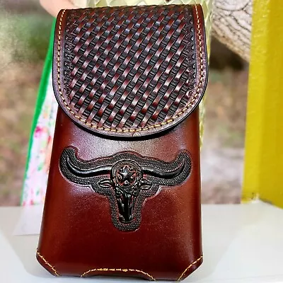 Montana West Genuine Leather Longhorn Belt Loop Phone Holster Brown  Sz Medium  • $39