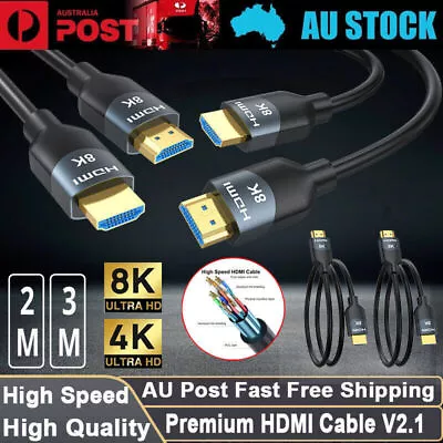 2X1 Premium HDMI Cable V2.1 8K 4K Ultra Full HD 3D High Speed Ethernet HEC ARC • $2.99