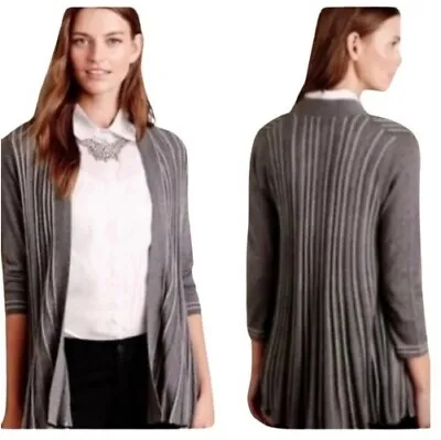 Anthropologie Knitted & Knotted Accordian Pleated Open Cardigan Gray/Silver Sz S • $21