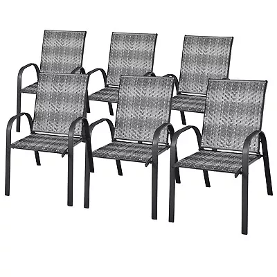 $453.90 • Buy Set Of 6 Outdoor PE Wicker Stackable Chairs  Patio Dining Chairs For Garden Yard