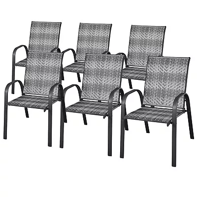 Set Of 6 Outdoor PE Wicker Stackable Chairs  Patio Dining Chairs For Garden Yard • $355.95