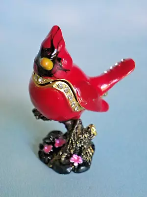 Bejeweled Red Robin Metal Enameled Rhinestone Hinged Mini Trinket Box 3  New • $14.99