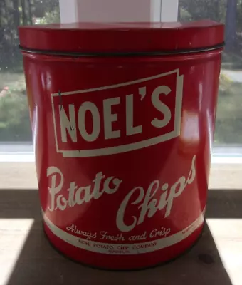 Vintage Noel's Potato Chips Large Tin Red And White Hanover PA • $55