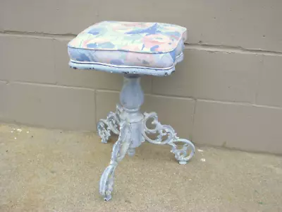 Antique Victorian Revolving Vanity Piano Stool Bench Adjustable Cast Iron Base • $129.95