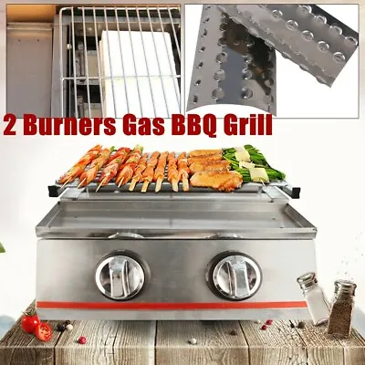 2 Burners Portable BBQ Table Top Camping Gas Smokeless Grill Stainless Steel • $55.10