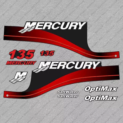 Mercury 135 Hp Optimax Outboard Engine Decals RED Sticker Set Reproduction • $59.99